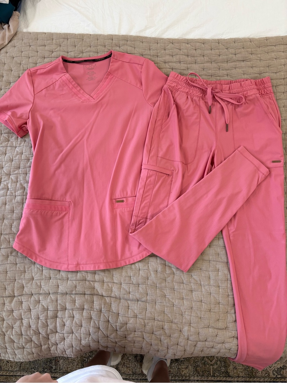 Cherokee Women's Pink V-Neck Scrub Top and Drawstring Pants